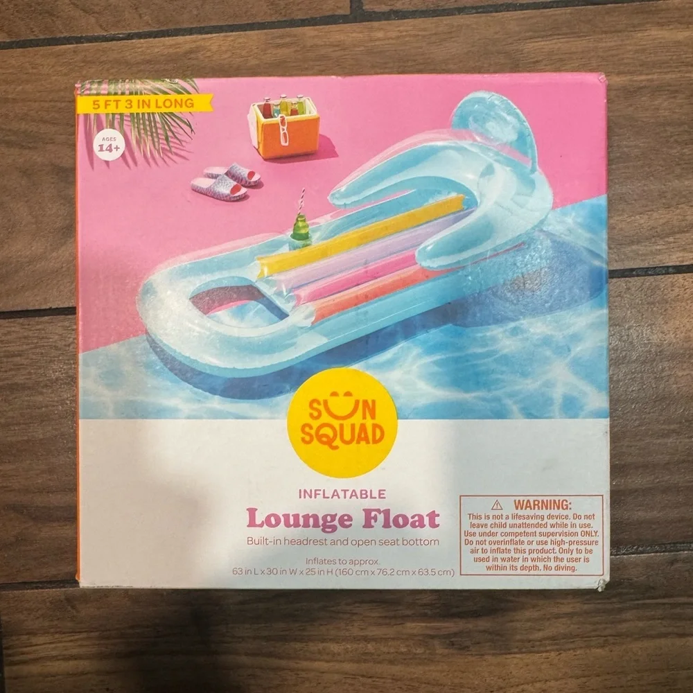 Sun Squad Inflatable Lounge Float with headrest blue 5ft
